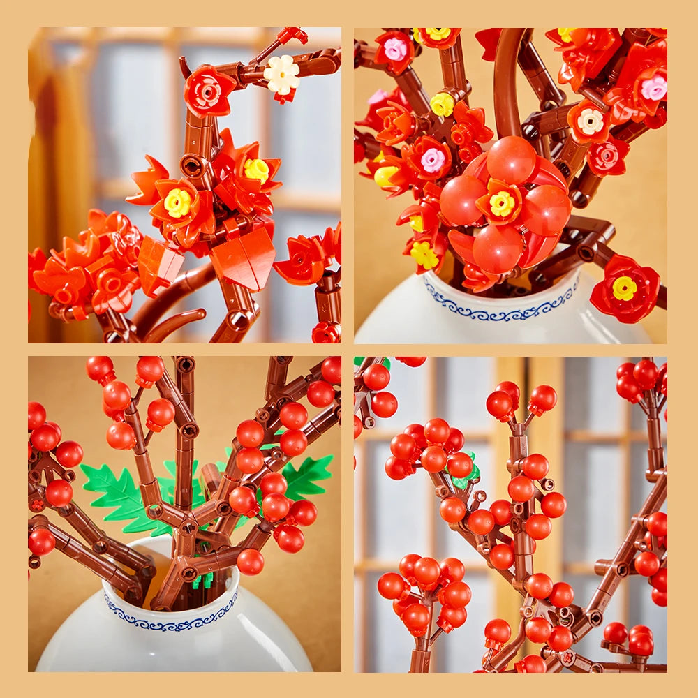 Bloques de Construcción 2 en 1 de Flor de Ciruelo 3040, Modelo MOC DIY, Ramo Decorativo para Escritorio, Regalo Coleccionable para Adultos, Cumpleaños, Festividades