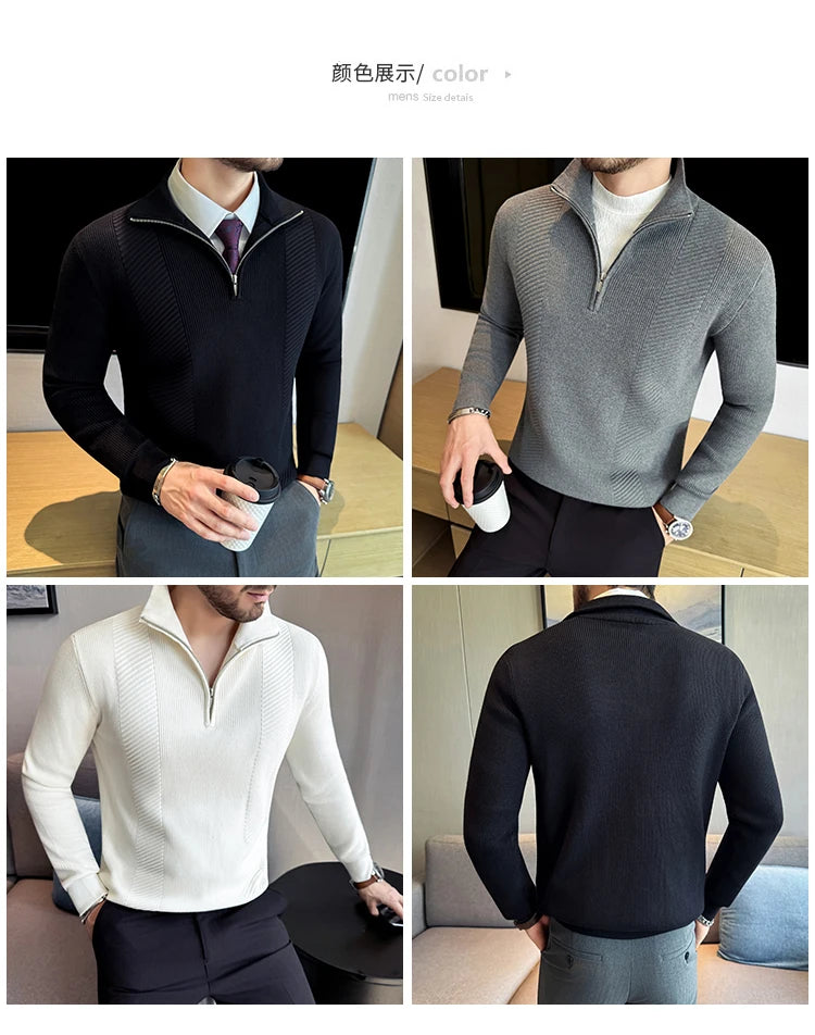 Suéter de Punto con Media Cremallera para Hombre - Cuello Semialto