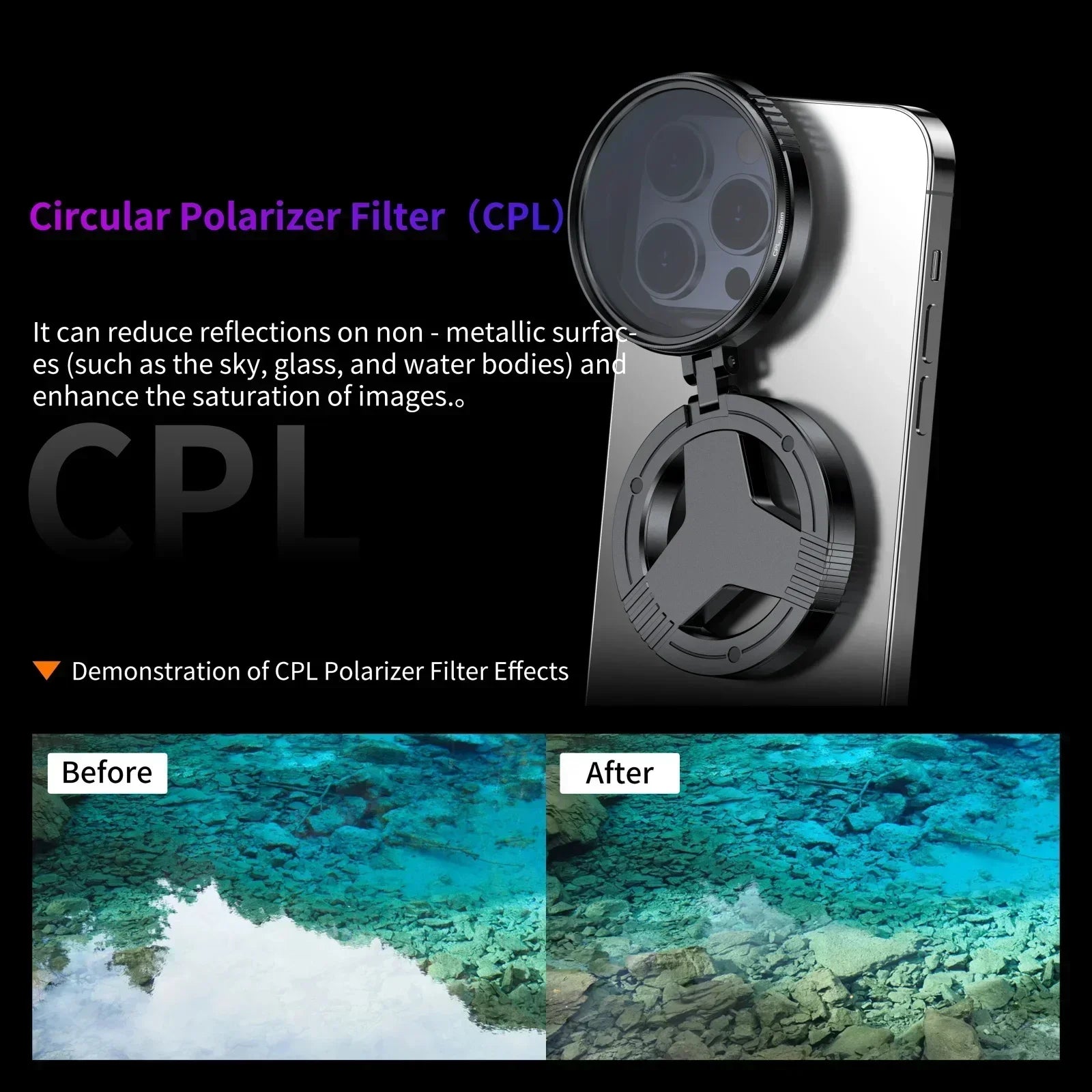 Filtro CPL Magnético 52MM para Teléfono iPhone y Samsung