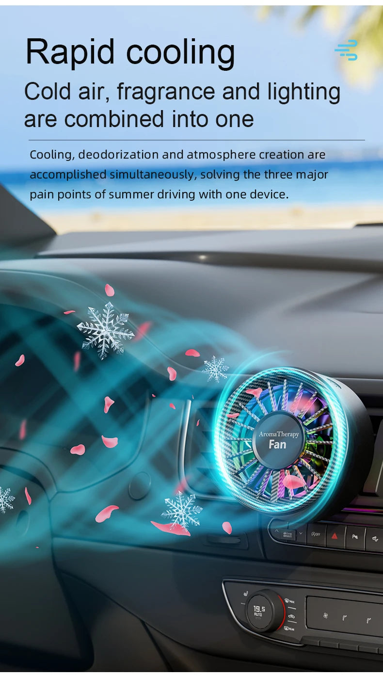 Nuevo ventilador magnético para coche, iluminación colorida y fresca USB, suministro de aire direccional libre de fibra de carbono de alta gama, refrigeración rápida, disfruta de la frescura