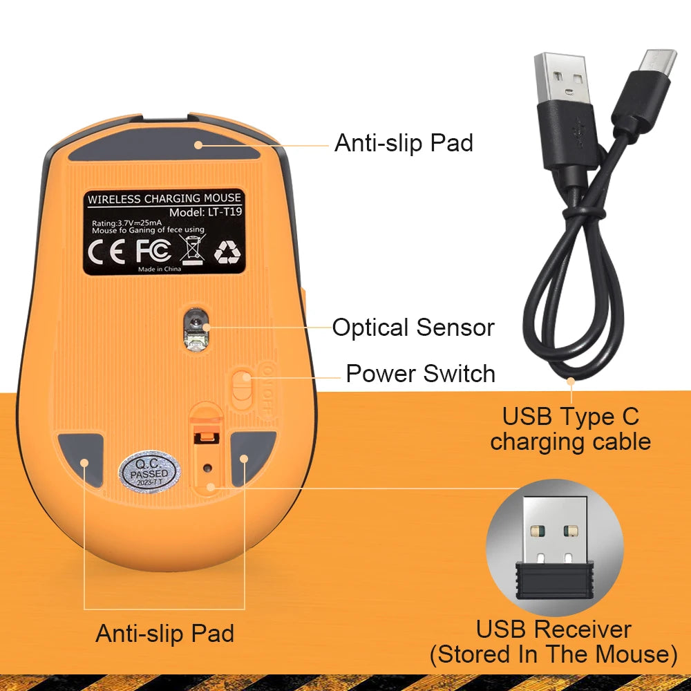 Ratón ergonómico recargable para juegos LT-T19, USB 2,4G, luz RGB inalámbrica, ordenadores de escritorio, portátiles y portátiles