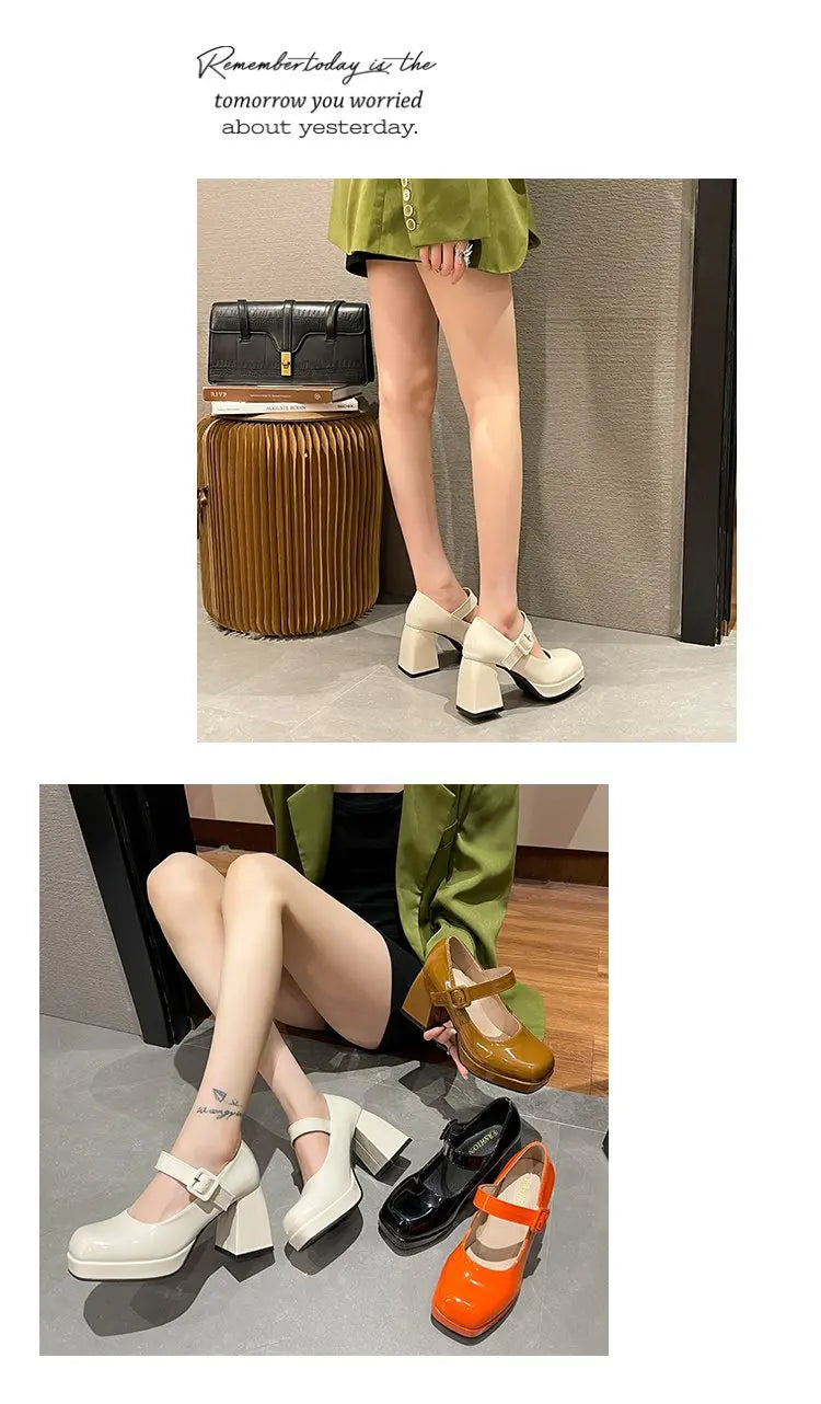 Zapatos Mary Jane Mujer con Plataforma, Punta Cuadrada y Tacón Alto