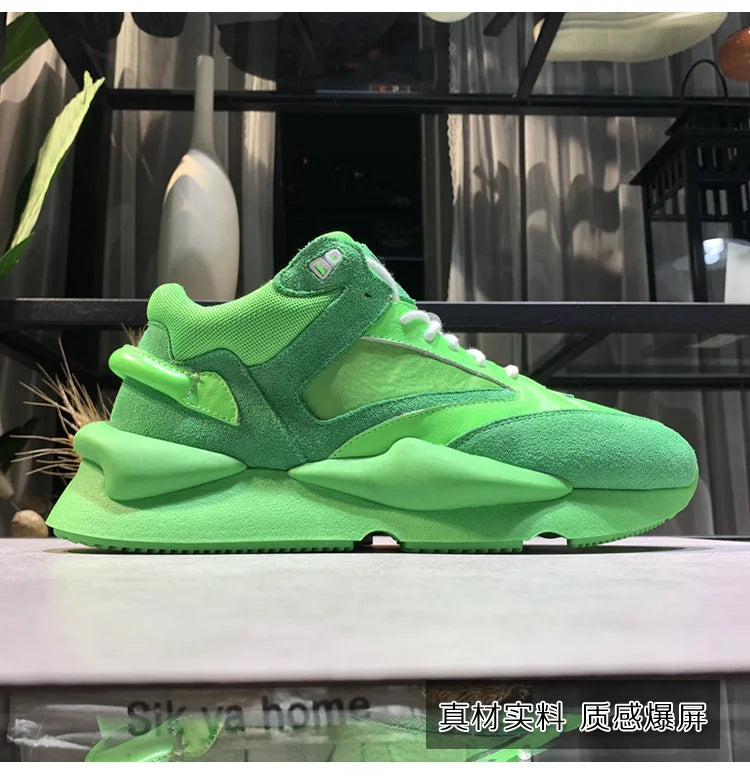 Zapatillas deportivas de plataforma para hombre, Mesh Nightclub Shoes, Retro Dad Sneakers de cuero genuino de alta calidad, Black Warrior