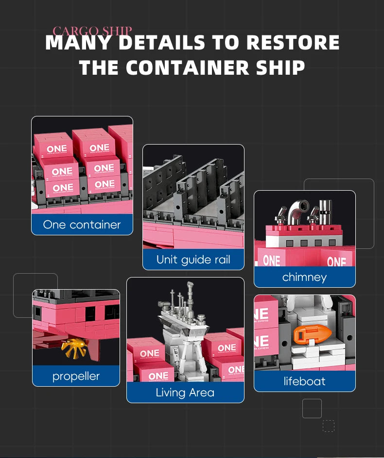 Modelo de bloques de construcción de barco portacontenedores JJ9217, juguete educativo avanzado, conjunto de modelo DIY para decoración de escritorio, regalo de cumpleaños para adultos