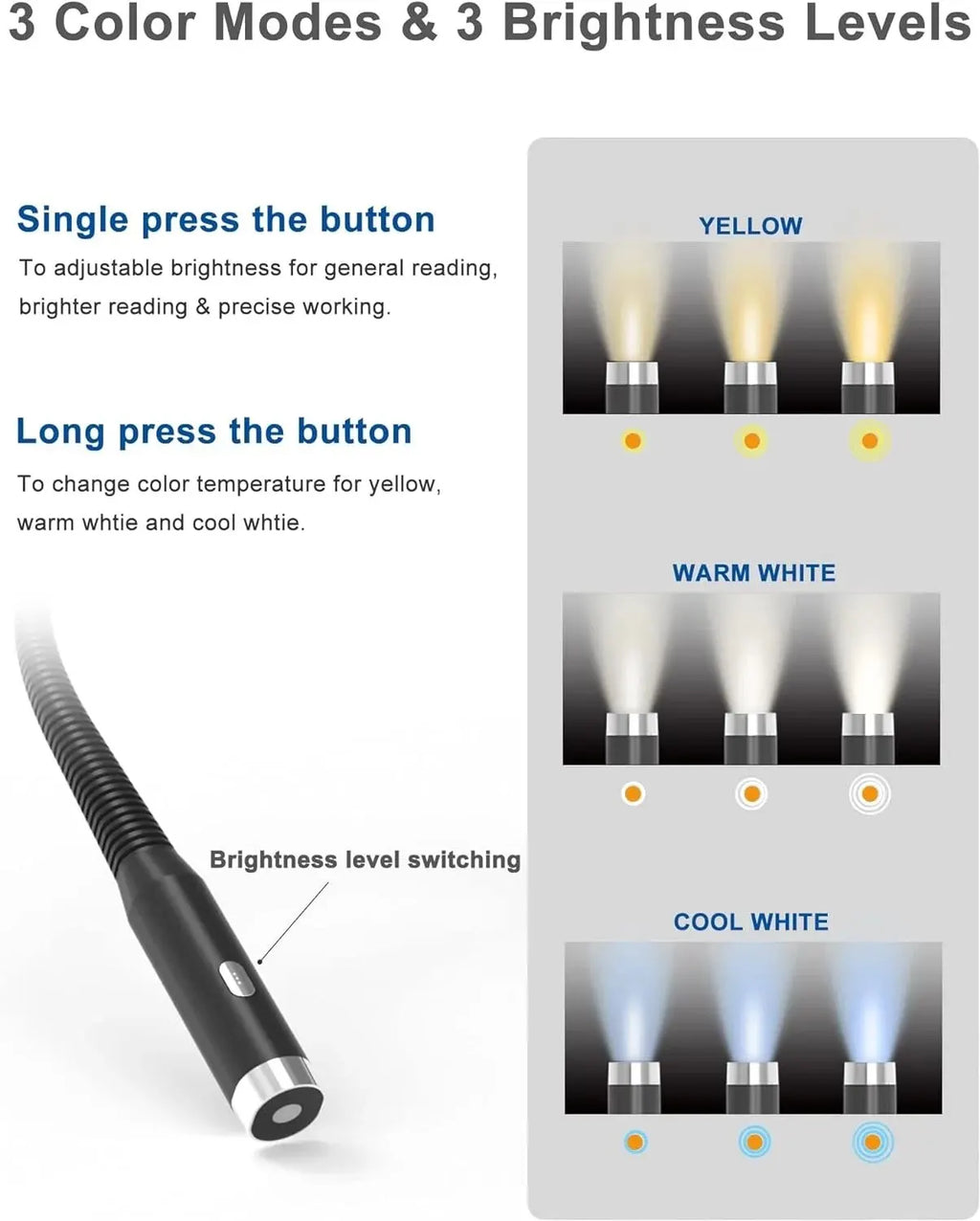 Luz LED para el cuello, 3 modos, lámpara de lectura para abrazos, lámpara portátil recargable para libros, novedad, linterna para libros, luz nocturna para el cuello