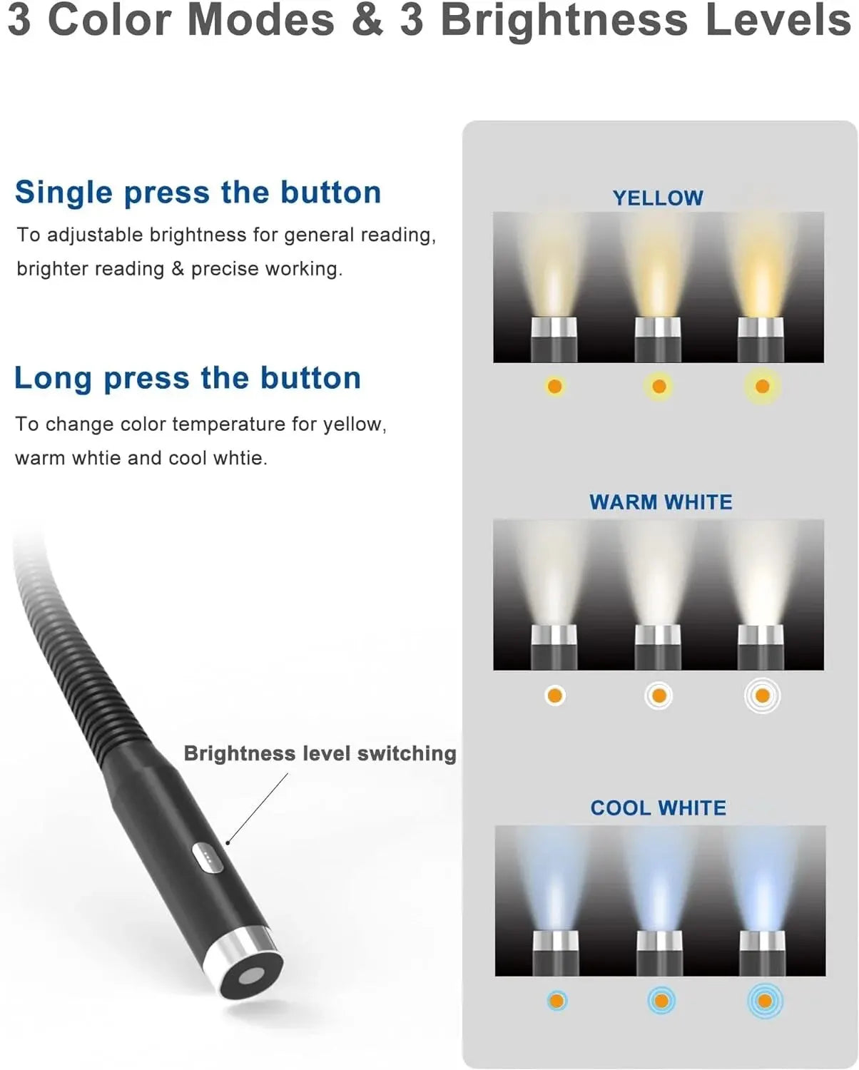 Luz LED para el Cuello, Lámpara de Lectura 3 Modos