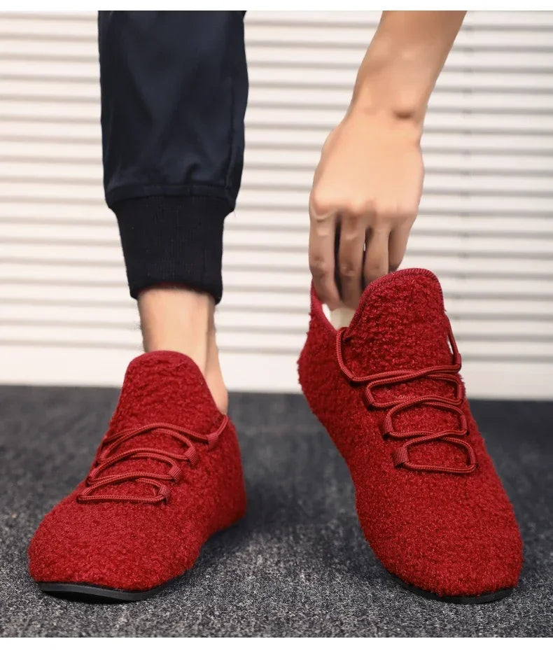 YRZL zapatos de algodón de invierno para hombre, zapatillas de invierno ligeras con cordones cálidos, mocasines de algodón para el hogar y el dormitorio de felpa, zapatos cálidos para hombre