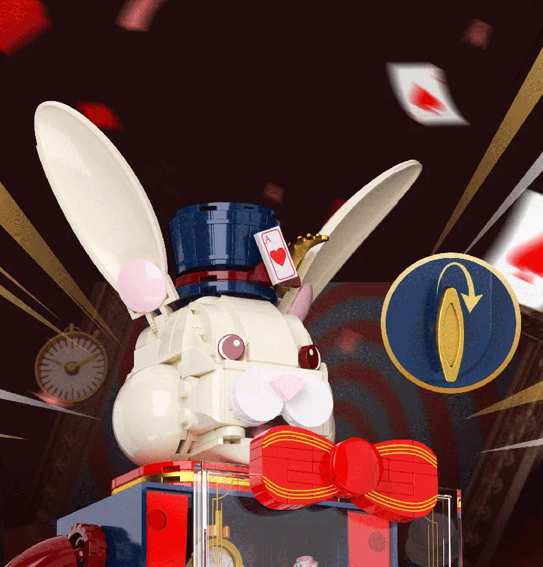 JAKI Mr. Rabbit - Caja de Música de Bloques de Construcción, Modelo Mecánico DIY STEM MOC, Decoración para el Hogar, Regalo de Halloween y Navidad para Niños, Niñas y Adultos