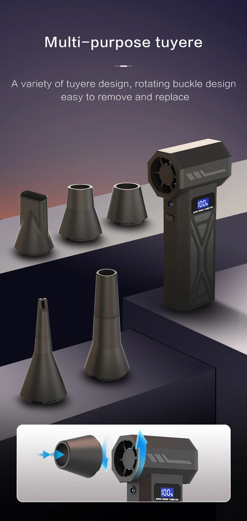 Potente soplador de aire de 110000Rpm, soplador de chorro Turbo ajustable de 4 engranajes con pantalla de batería de luz Led, plumero de aire comprimido inalámbrico