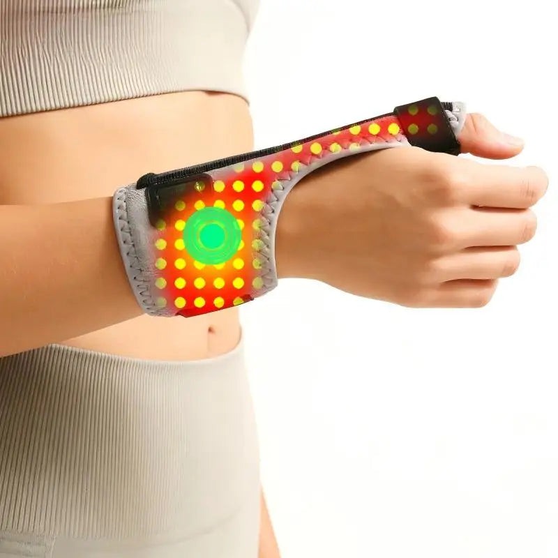 Masajeador vibratorio con soporte para pulgar, calefacción eléctrica con luz roja, alivia el dolor de muñeca y la fatiga, alivia la tenosinovitis