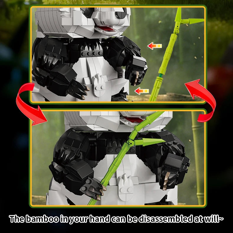 Bloques de Construcción KQ202 MOC Panda, Modelo de Animal del Bosque de Bambú, Decoración de Escritorio STEM para el Hogar, Regalo Educativo de Cumpleaños y Navidad para Niños