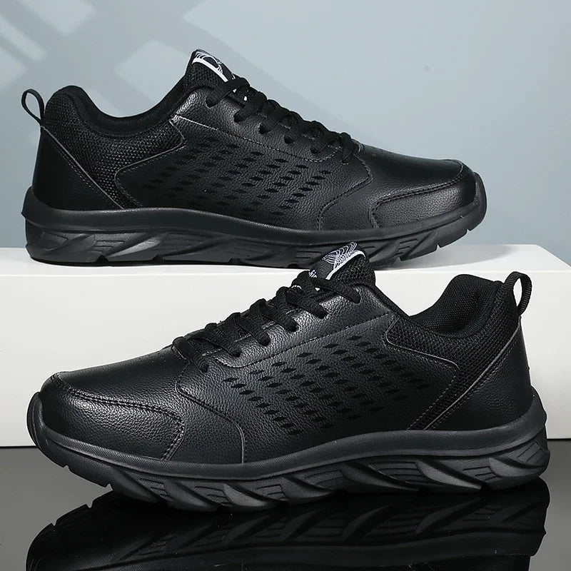 YRZL zapatos deportivos de cuero Artificial negro para hombres, zapatos casuales de alta calidad, impermeables, antideslizantes, cómodos para exteriores