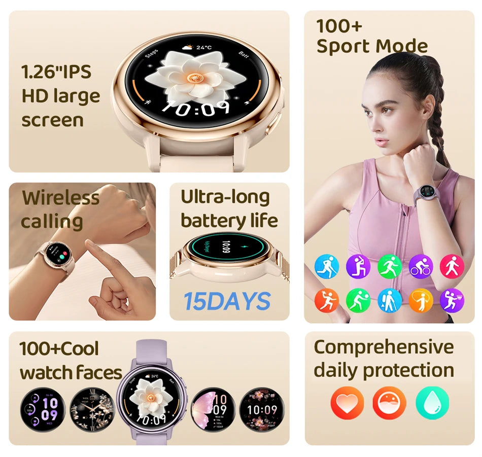 Reloj inteligente LIGE para mujer con pantalla AMOLED y llamadas Bluetooth