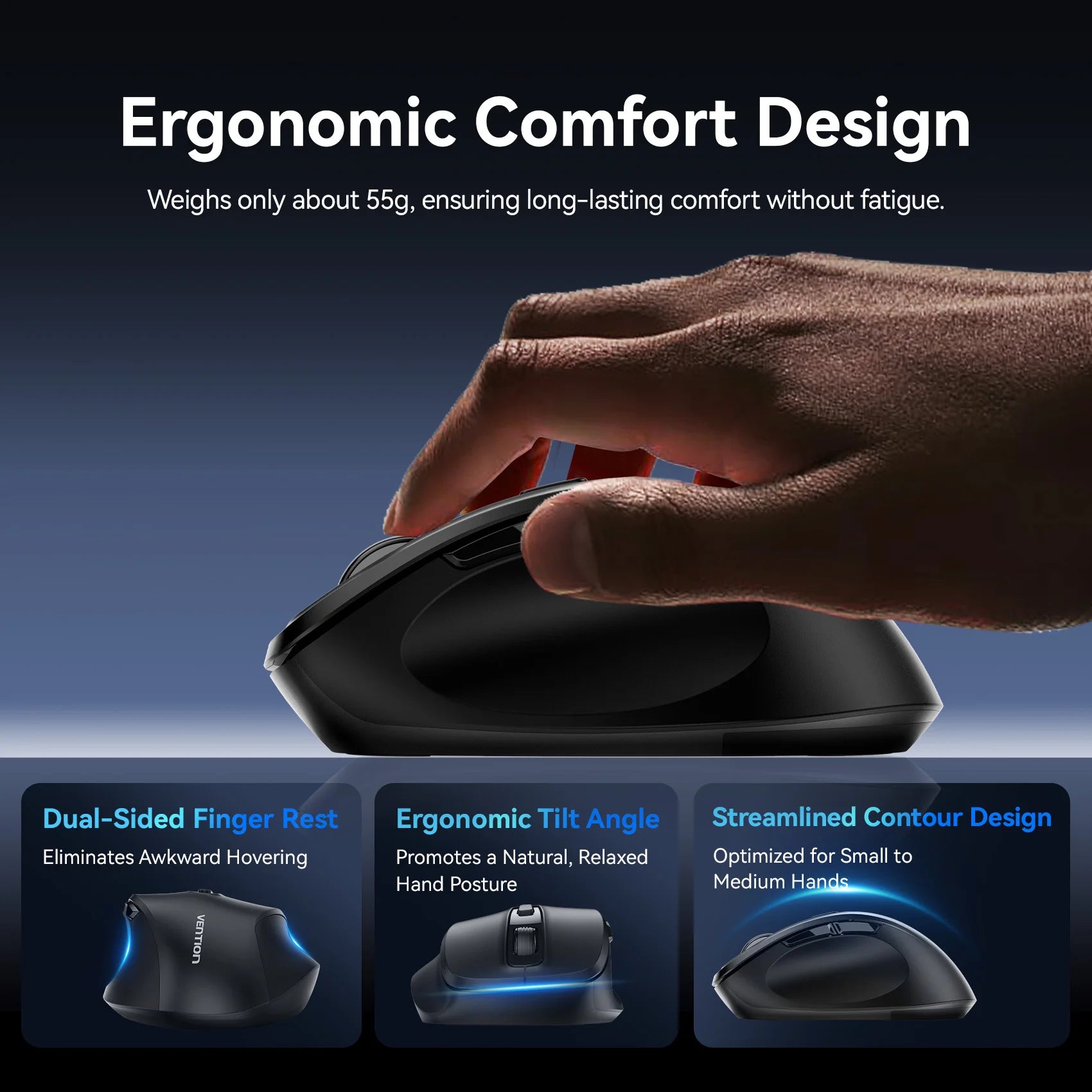 Vention-ratón inalámbrico Bluetooth 5,1, USB 2,4G, modo Dual, ergonómico, 4000 DPI, silencioso, 6 botones, para MacBook, tableta, portátil, PC
