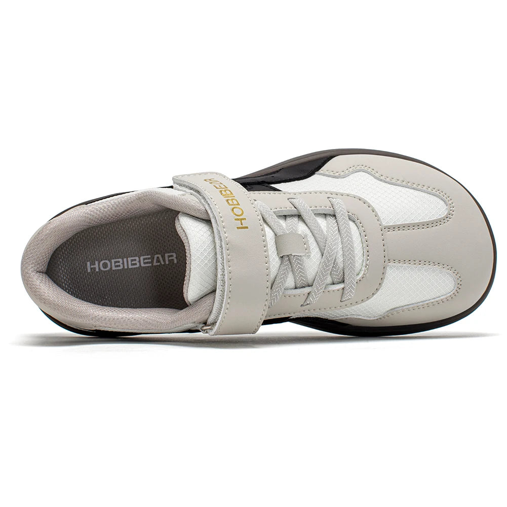 HOBIBEAR zapatos de punta ancha para niños y niñas, zapatillas de deporte descalzas con gancho y malla de cuero Artificial, zapatos transpirables para niños grandes