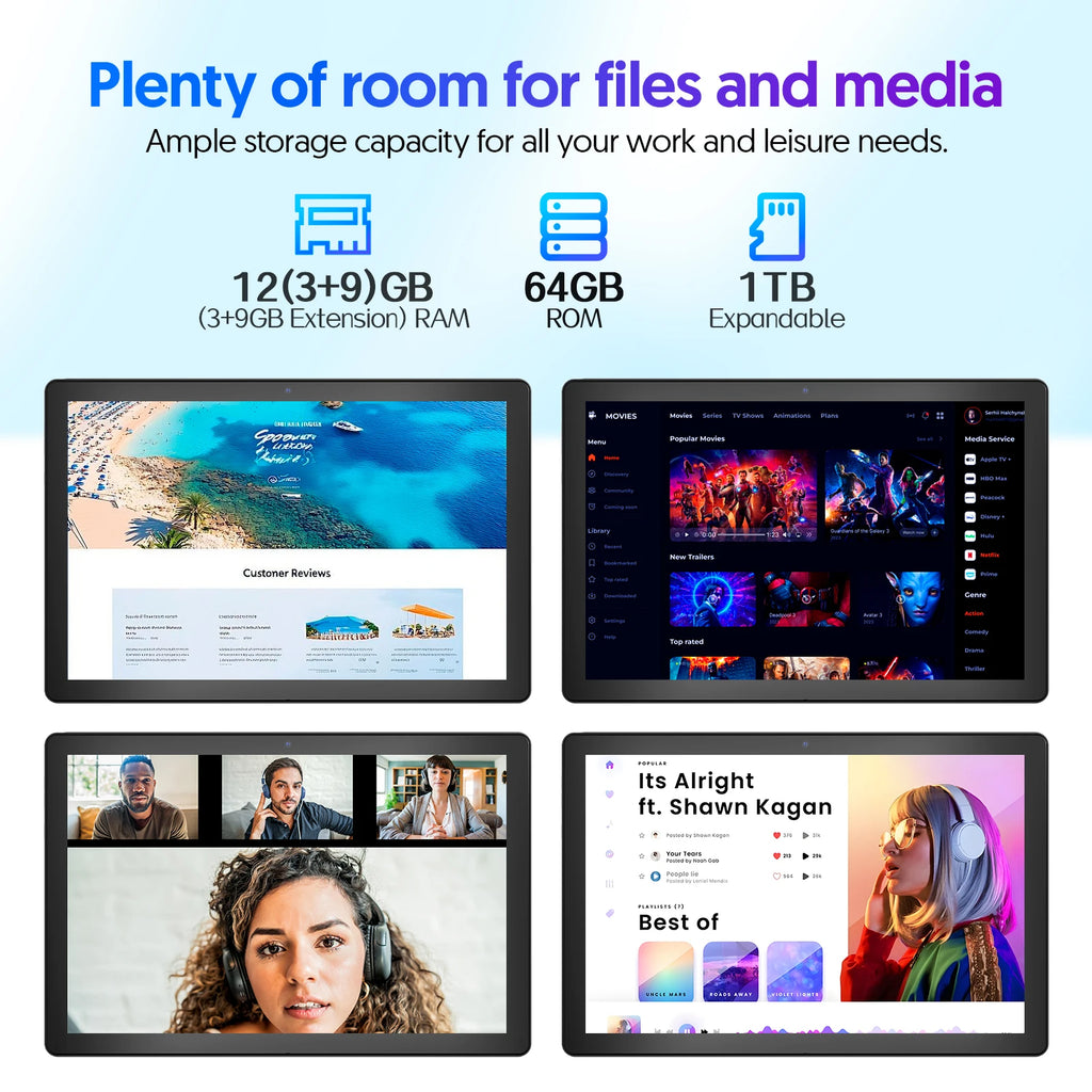 Tablet BAKEN Android 15, 10 Pulgadas, 12 (3+9) GB de RAM + 64 GB de ROM, Cuatro Núcleos, Batería de 6000 mAh, Incluye Funda Protectora Gratuita