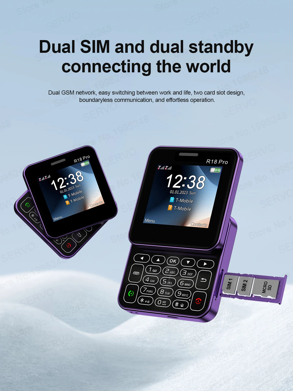SERVO R18 Pro — Teléfono Básico Giratorio Doble SIM, Radio FM y Linterna