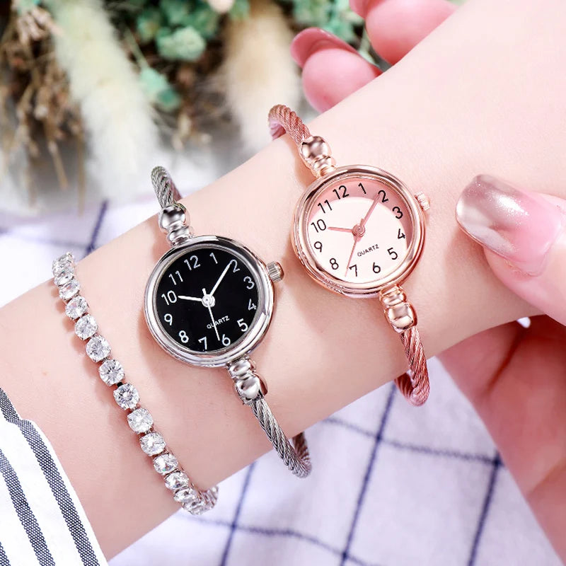 Reloj de pulsera para mujer a la moda, pulsera dorada, esfera pequeña, reloj elegante, nuevo reloj de pulsera de acero bonito para mujer, reloj de pulsera de cuarzo