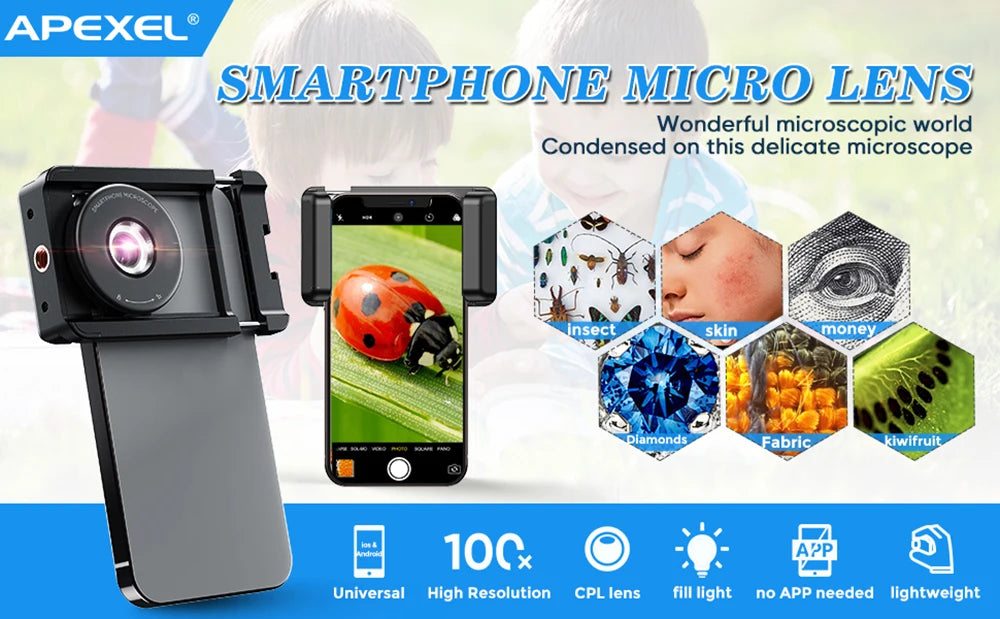Lente de Microscopio Digital 100X para iPhone y Xiaomi