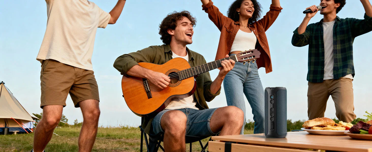 Altavoces Bluetooth Ortizan, altavoz estéreo inalámbrico portátil - IPX7 resistente al agua, sonido fuerte, graves profundos, luz LED, Bluetooth 5.3