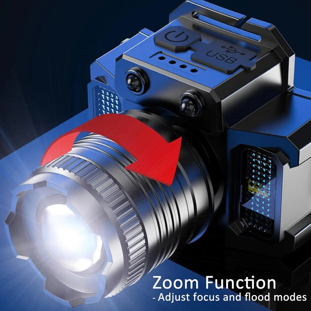 Linterna Frontal LED Recargable USB para Exterior, 5 Modos Impermeable