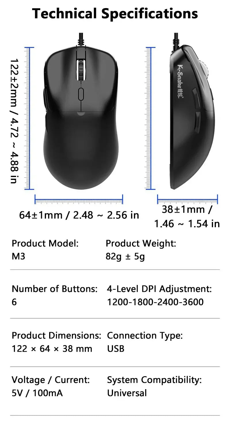 Mouse con Cable Lenovo M3, Ergonómico, 6 Botones, DPI Ajustable