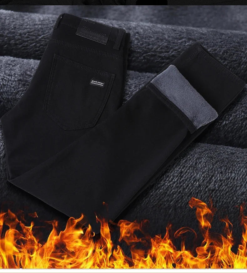Pantalones Vaqueros Negros Elásticos de Terciopelo para Hombre, Talla Grande
