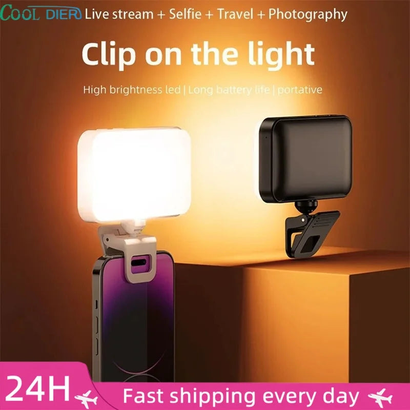 Luz LED de bolsillo COOL DIER para selfies, compatible con iPhone, iPad, teléfonos móviles y portátiles, con clip, flash, luz de relleno para video y fotografía, lámpara de fotografía.