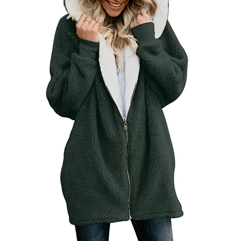 Sudadera larga con capucha y cremallera para mujer