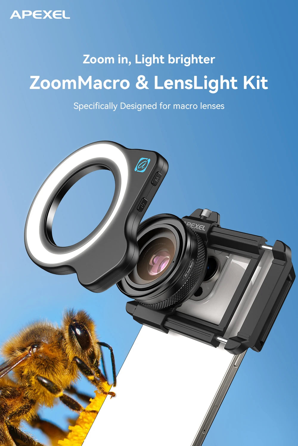 Lente Macro Zoom HD 10-20X con Luz LED para Teléfono APEXEL