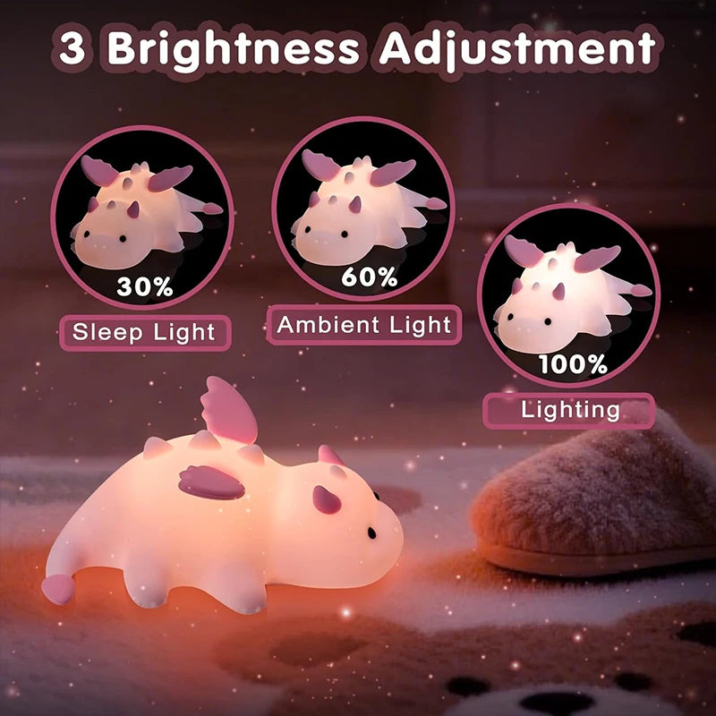Luz Nocturna Dragón Silicona 7 Colores con Temporizador