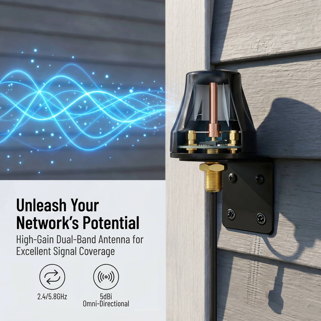 Antena WiFi omnidireccional exterior 5dBi doble banda 2,4/5,8 GHz, cable 3 m