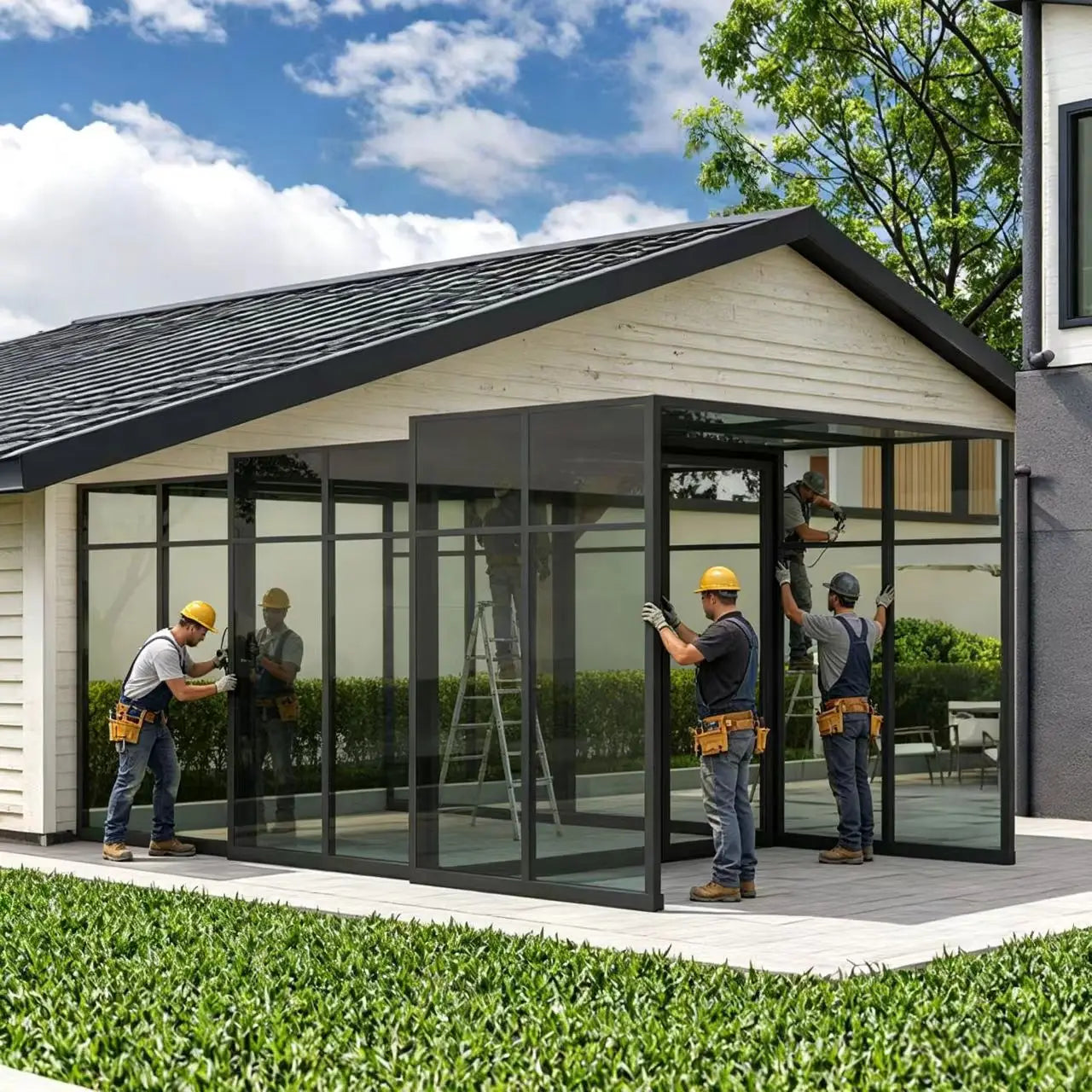 Toldo Retráctil Eléctrico Plegable de Aluminio, Techo Inteligente Automático para Garaje, Cochera, Hotel, Villa Residencial