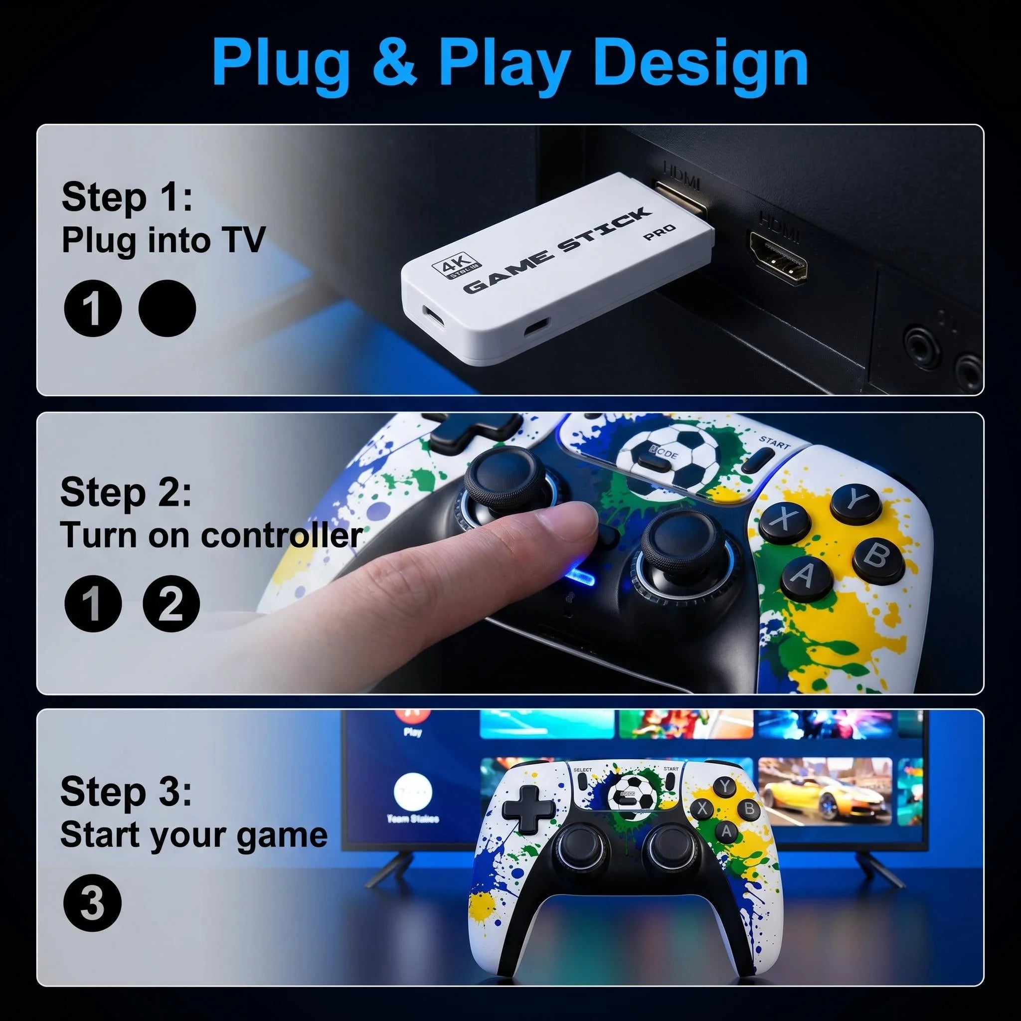 Consola retro 4K HDMI con 64 GB/128 GB, más de 50 000 juegos, mandos inalámbricos duales de 2,4 G, Plug and Play, compatible con PS1, Sega Arcade, GBA, MD, TV doméstica, 2 jugadores, ideal para familias y niños.
