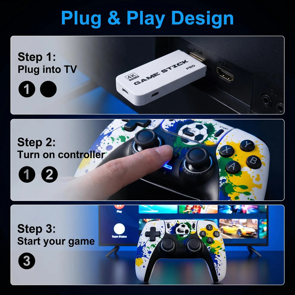 Consola retro 4K HDMI con 64 GB/128 GB, más de 50 000 juegos, mandos inalámbricos duales de 2,4 G, Plug and Play, compatible con PS1, Sega Arcade, GBA, MD, TV doméstica, 2 jugadores, ideal para familias y niños.