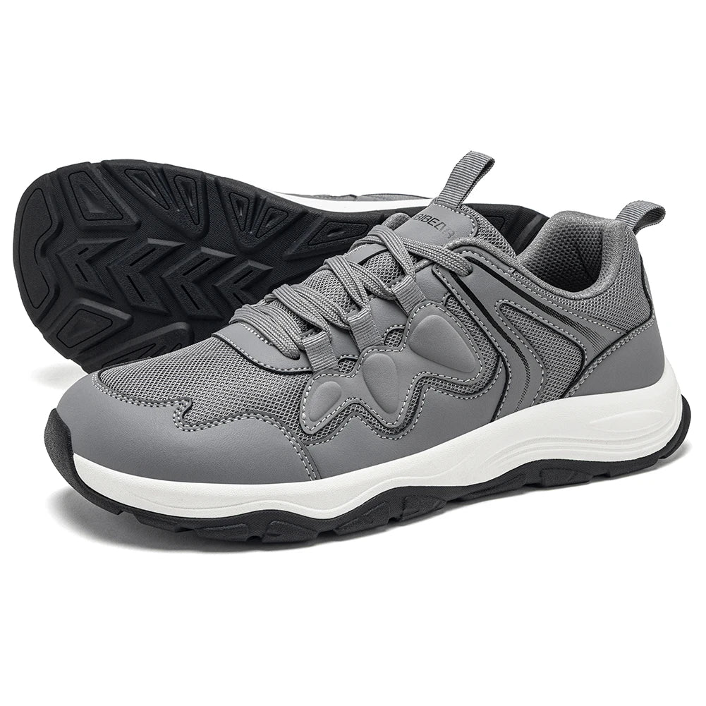 HOBIBEAR Zapatos para caminar con punta ancha, unisex, zapatillas deportivas para exteriores, de cuero artificial, con malla, con cordones, para aumentar la altura, para correr