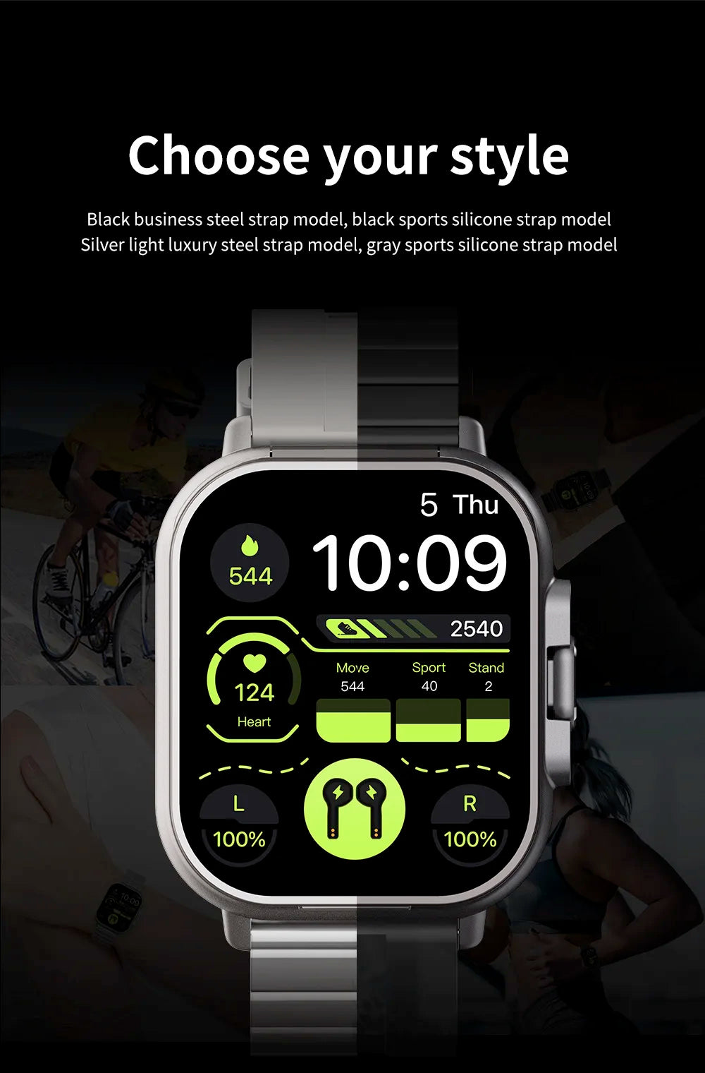TWS auriculares Smartwatch 2,01 "auriculares 2 en 1 reloj inteligente BT llamada diente azul auriculares relojes ritmo cardíaco deporte Fitness pulsera
