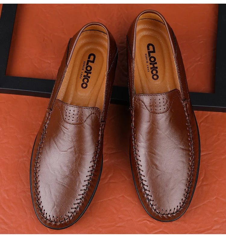 CLOHOO Zapatos casuales de negocios para hombres Costuras de cuero Cómodo Fondo de goma transpirable Segunda capa de piel de vaca