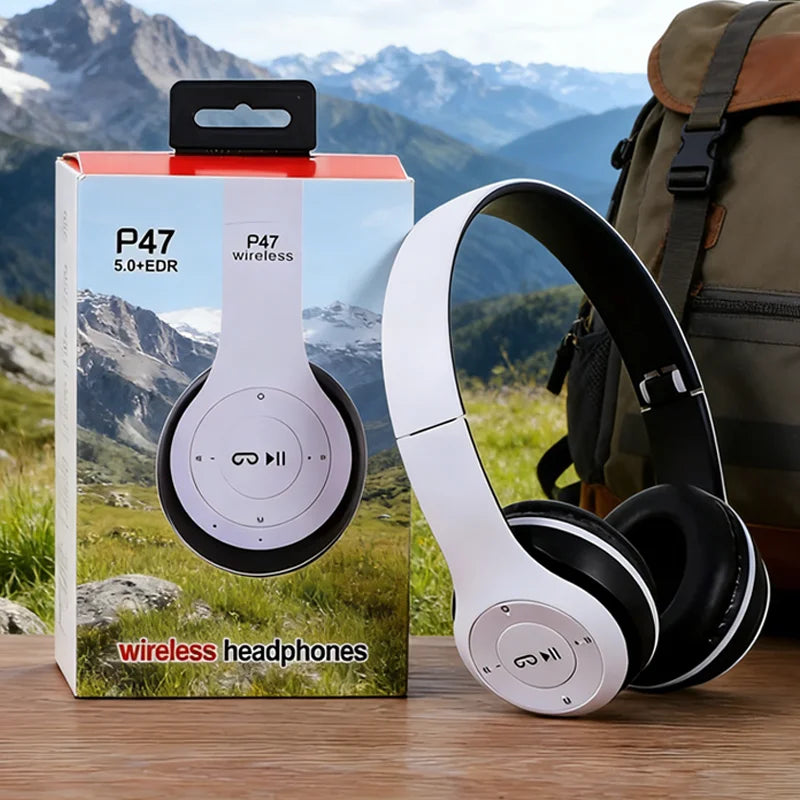 Auriculares Estéreo P47, Auriculares Bluetooth 5.0 Plegables, Auriculares Inalámbricos Deportivos para Exteriores para iPhone, Samsung, PC, Accesorios para Juegos