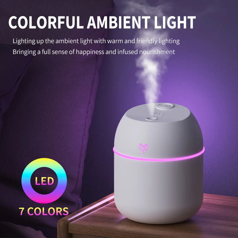 Humidificador ultrasónico USB portátil con difusor de aromas y luz LED