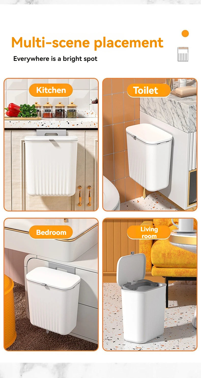 Cubo de basura de clasificación de cocina montado en la pared con tapa, tapa deslizante colgante creativa de gran capacidad sin rastro para el hogar