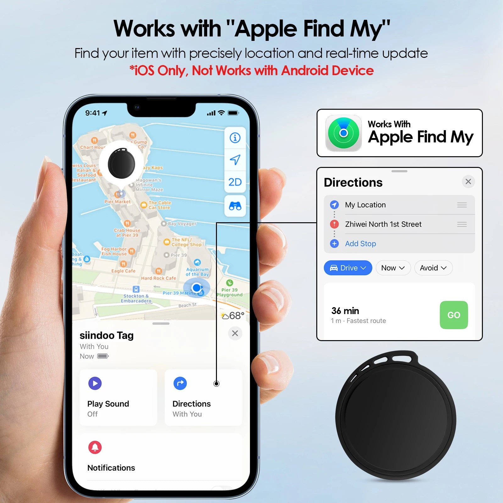 Localizador Antipérdida Compatible con Apple AirTag, Localizador GPS para Autos, Mascotas, Perros, Niños y Ancianos para Prevenir Pérdidas