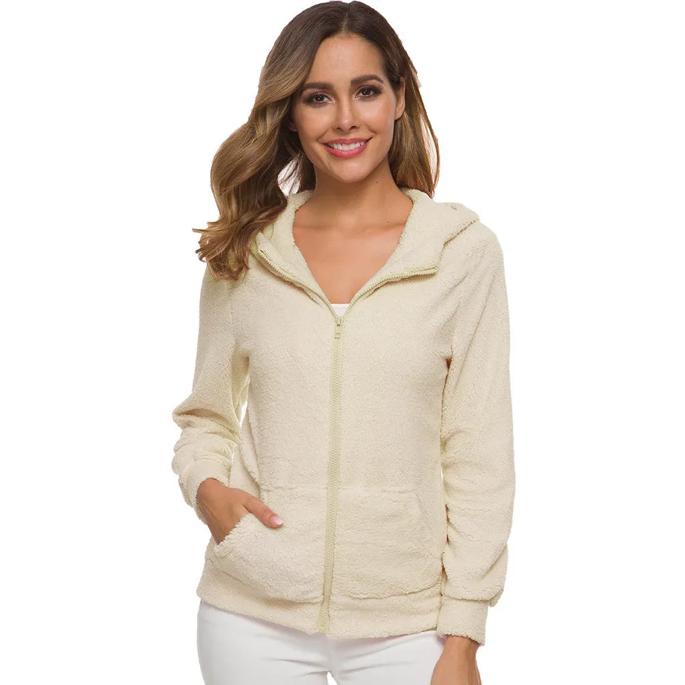 Chaqueta cálida de otoño e invierno para mujer, Sudadera con capucha informal 2025, sudaderas con capucha para mujer, sudadera con cremallera, abrigo liso de lana suave para mujer