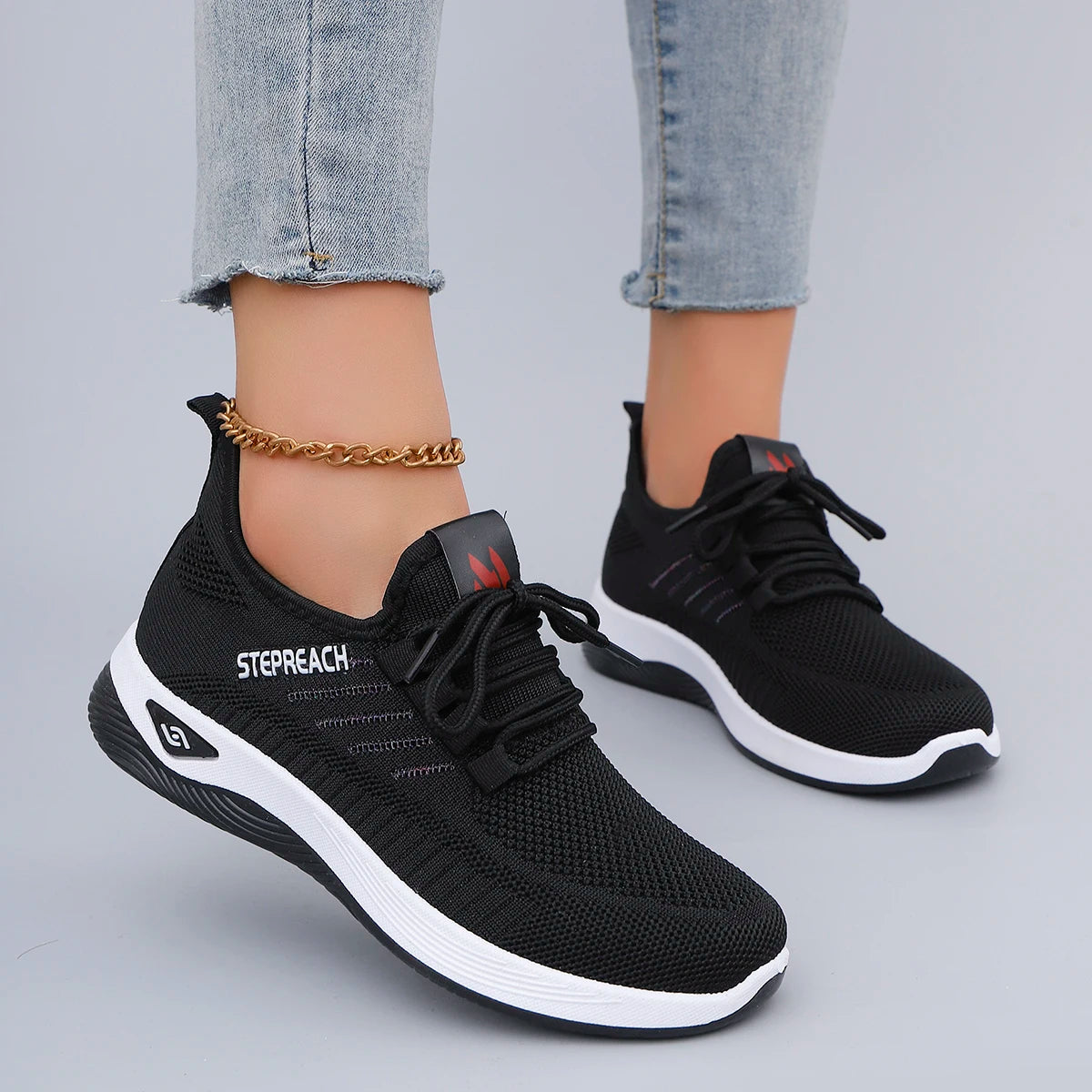 Primavera y otoño nuevos zapatos deportivos informales con cordones para mujer, cómodos, transpirables, ligeros y resistentes al desgaste