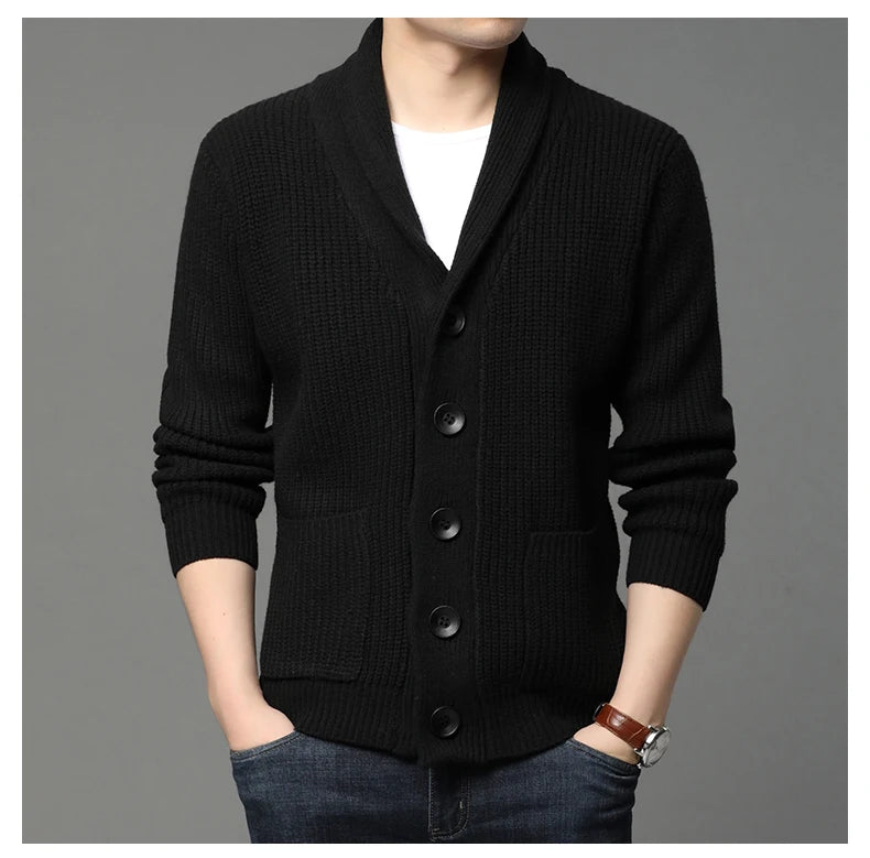 Suéter grueso de lana de gama alta para hombre, Chaqueta de punto de Cable, abrigos casuales, marca de moda coreana, otoño, invierno, 2021
