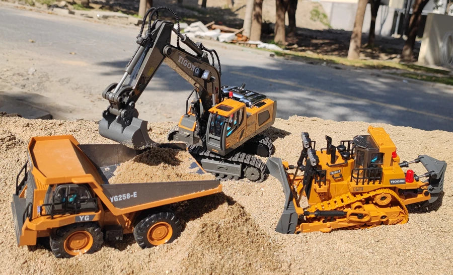 Excavadora, Volquete y Bulldozer RC 4x4 de Aleación, Vehículos de Construcción
