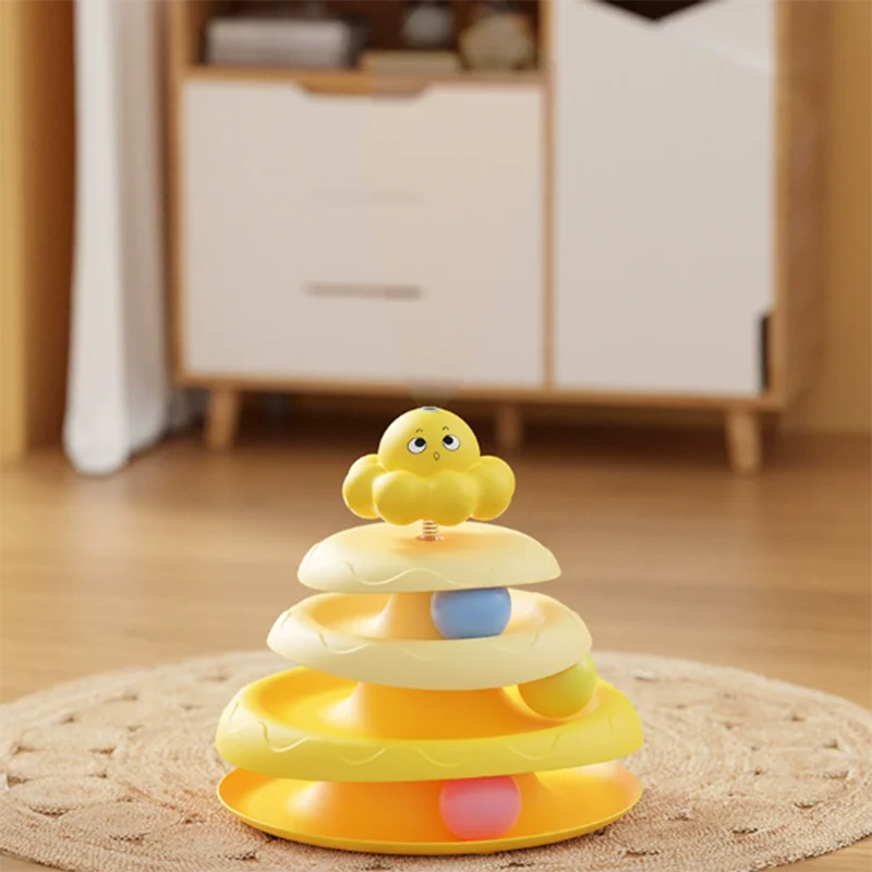 Bola de tres capas para mascotas, plato giratorio para gatos en forma de pulpo, palo para gatos para aliviar el aburrimiento, juguetes, juego de rompecabezas divertido, suministros para mascotas