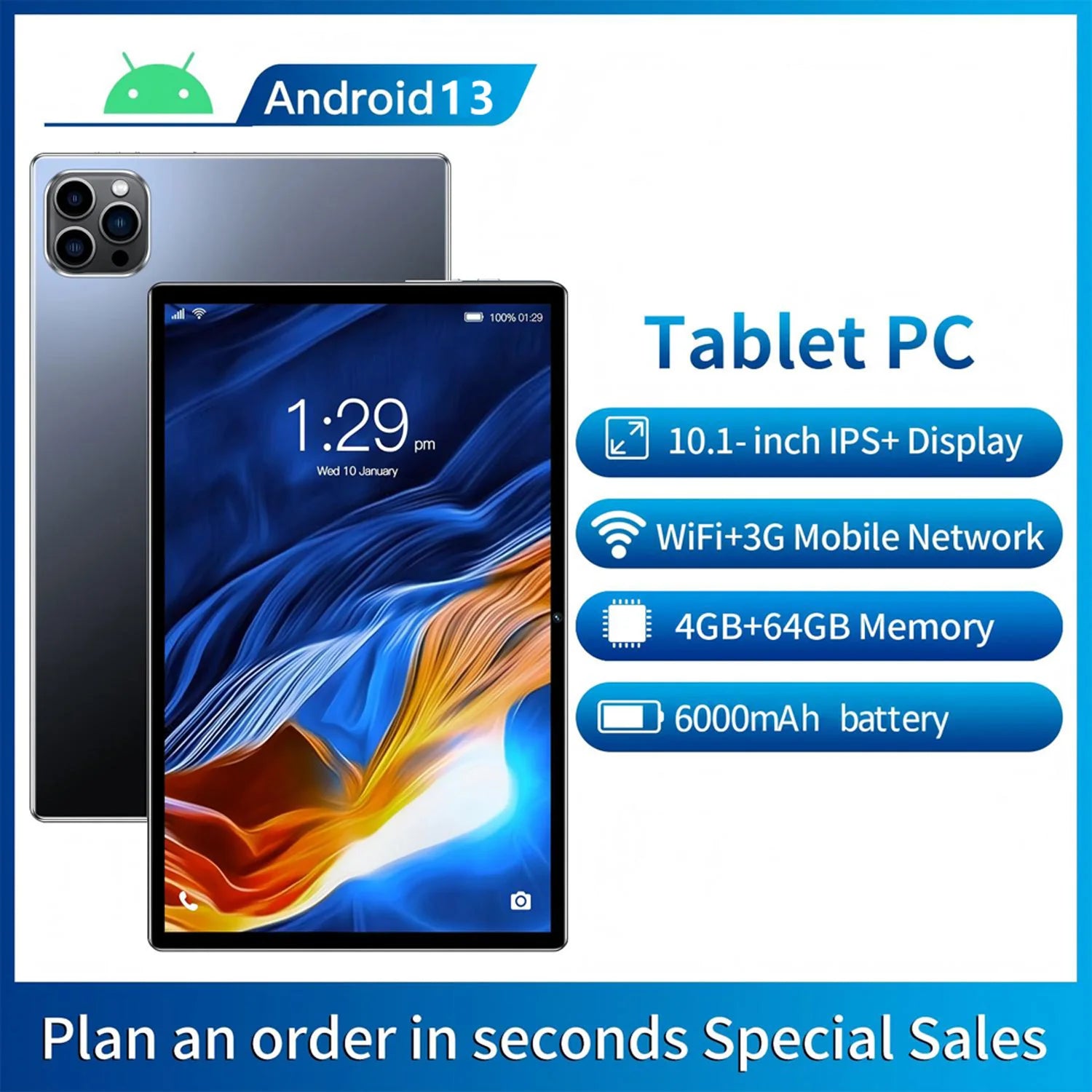 Nueva tableta Pc Android de 10,1 pulgadas Google Play Octa Core cámaras duales Dual SIM 3G tabletas de llamadas telefónicas Bluetooth Wifi 4GB + 64GB ROM