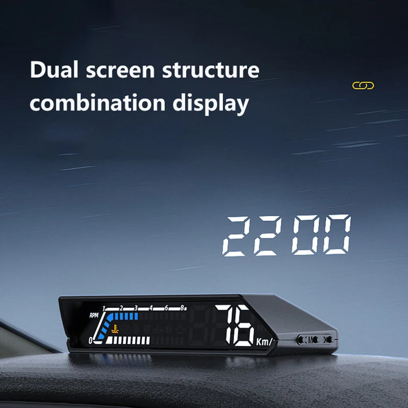 Velocímetro Digital de doble pantalla para coche, velocímetro de conducción HUD ODB, proyector de parabrisas, pantalla frontal de voltaje para vehículos de camión