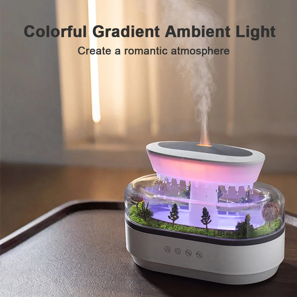 Nuevo humidificador de aire de gota de lluvia, humidificador de Aroma, luz de ambiente colorida, ruido blanco, música esencial, difusor de fragancia de aceite para el hogar